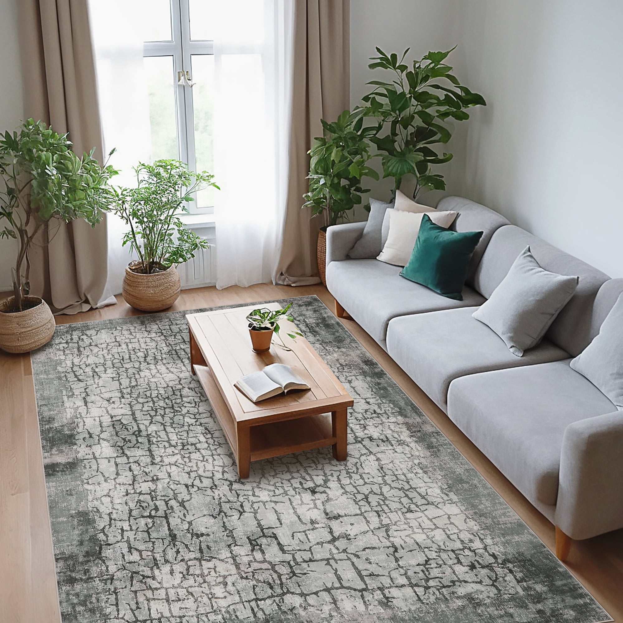 Hasoo 9' x 12' Area Rug for Living Room Abstract Non Slip Indoor Carpet, Gray