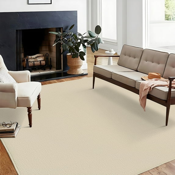 Hasoo 9' x 12' Area Rug for Living Room Solid Textured Vintage Rug Non Slip Throw Rugs Indoor Carpet, Cream