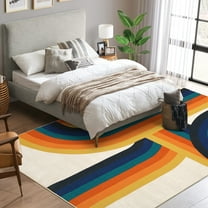 Hasoo 9' x 12' Area Rug for Living Room Vintage Rug Non Slip Throw Rugs Simple Abstract Geometric Bedroom Rug, Blue Orange