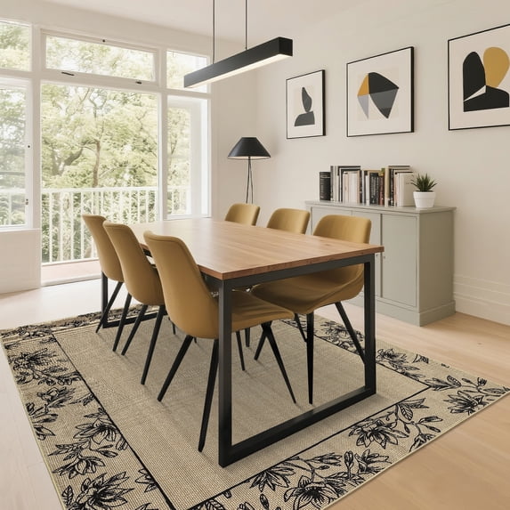 Hasoo 9' x 12' Area Rugs for Living Room Washable Vintage Floral Print Large Bedroom Indoor Modern Geometric Bordered Rug Soft Non Slip Carpet for Dining Room Apartment Office, Brown