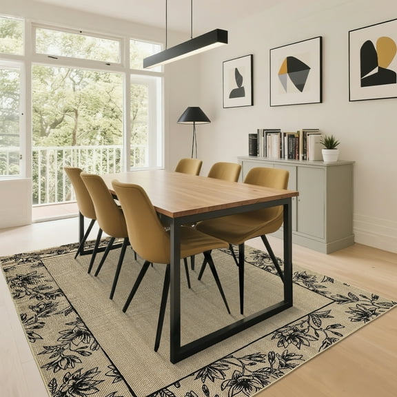 Hasoo 9' x 12' Area Rugs for Living Room Washable Vintage Floral Print Large Bedroom Indoor Modern Geometric Bordered Rug Soft Non Slip Carpet for Dining Room Apartment Office, Brown