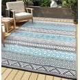 thumbnail image 1 of Hasoo 9' x 12' Gray/Blue Outdoor Rug for Patio Decor Waterproof Plastic Straw Modern Geometric Carpet PP Tube Woven Portable Camping Mat for Picnic Balcony, 1 of 6