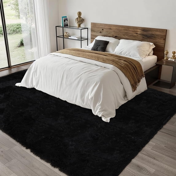 Hasoo Large Fluffy Area Rug 9' x 12' Area Rug for Living Room, Shaggy Non-Skid Plush Floor Cover Accent Rug for Indoor Bedroom Carpet, Black