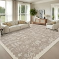 thumbnail image 1 of Hasoo 9' x 12' Large Area Rug for Dining Room Durable Washable Floral Indoor Scallop Border Carpet Stain Resistant Rugs for Bedroom, Camel, 1 of 6