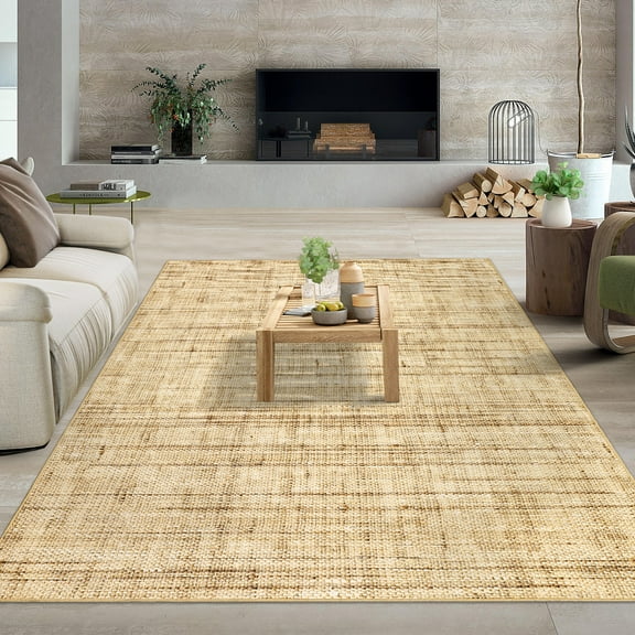 Hasoo 9' x 12' Modern Rug for Bedroom Imitation Braided Pattern Soft Carpet, Natural