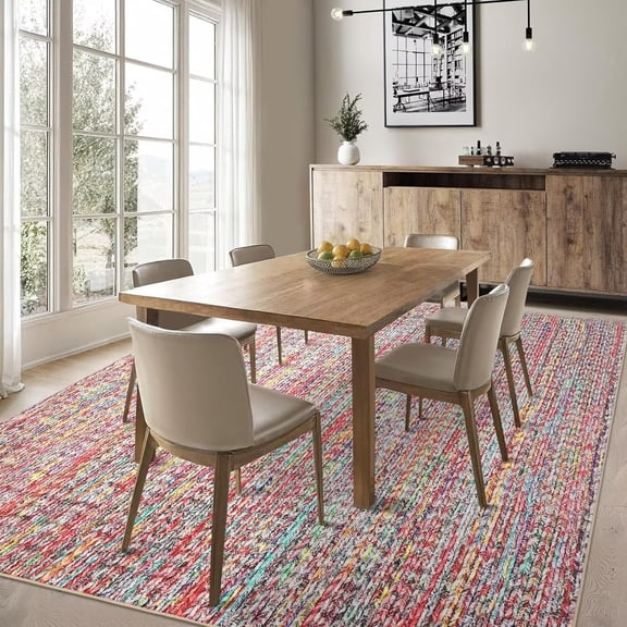 Hasoo 9' x 12' Modern Rugs for Bedroom Imitation Braided Pattern Soft Geometric Living Room Carpet, Colorful