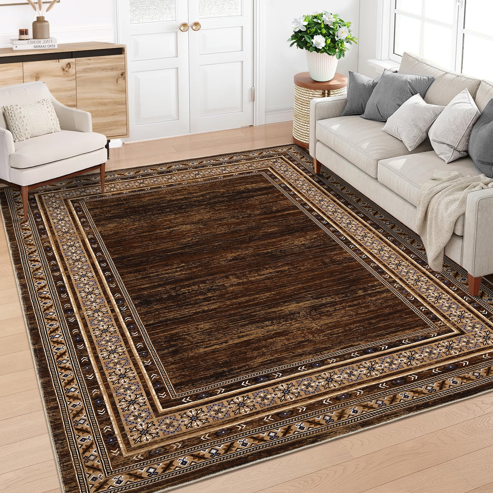 Hasoo 9' x 12' Modern Rug for Living Room Soft Geometric Non Slip Stain ...