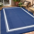 thumbnail image 1 of Hasoo 9' x 12' Navy/White Outdoor Rug for Patio Decor Waterproof Plastic Straw Modern Geometric Bordered Carpet PP Tube Woven Portable Camping Mat for Picnic Balcony, 1 of 7