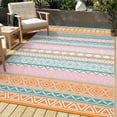 thumbnail image 1 of Hasoo 9' x 12' Orange/Green Outdoor Rug for Patio Decor Waterproof Plastic Straw Modern Geometric Carpet PP Tube Woven Portable Camping Mat for Picnic Balcony, 1 of 6