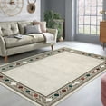 thumbnail image 1 of Hasoo 9' x 12' Washable Area Rug for Living Room Bedroom Modern Geometric Bordered Floor Cover Indoor Carpet for Home Office, Beige, 1 of 5