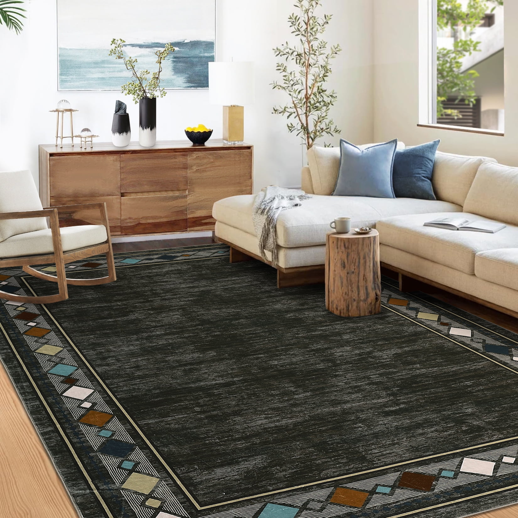 Hasoo 9' x 12' Washable Area Rug for Living Room Bedroom Modern ...