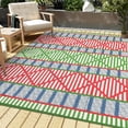 thumbnail image 1 of Hasoo 9' x 18' Pink/Blue Outdoor Rug for Patio Decor Waterproof Plastic Straw Modern Geometric Carpet PP Tube Woven Portable Camping Mat for Picnic Balcony, 1 of 7