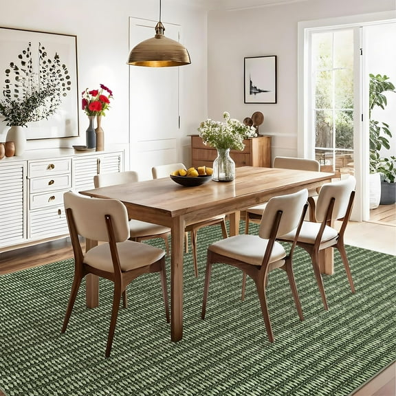 Hasoo 9x12 Rugs for Living Room Washable Modern Rugs Solid Imitation Braided Print Non Slip Indoor Carpet Bedroom Decor, Green