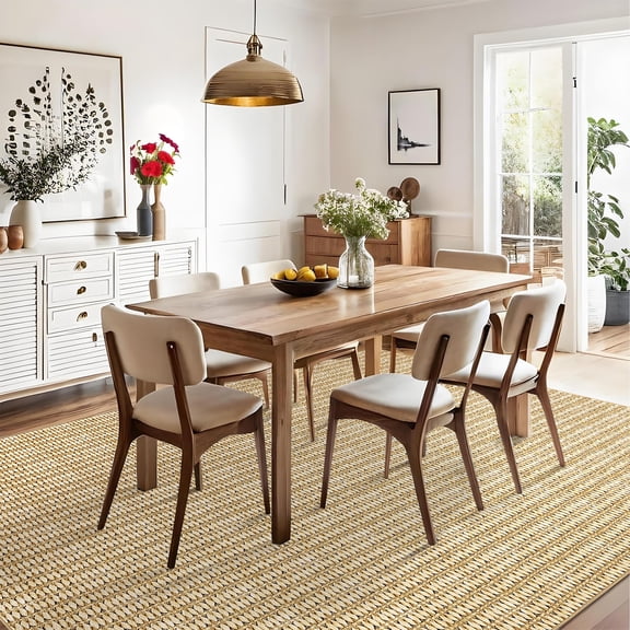 Hasoo 9x12 Rugs for Living Room Washable Modern Rugs Solid Imitation Braided Print Non Slip Indoor Carpet Bedroom Decor, Yellow