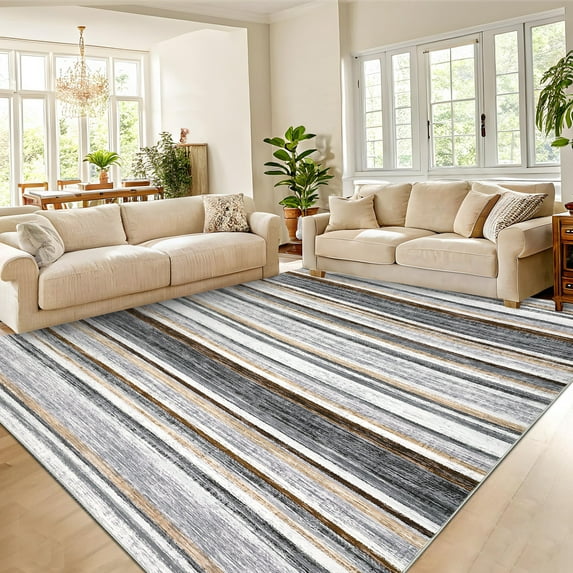 Hasoo 9x12ft Area Rug for Living Room Boho Indoor Carpet Washable Anti-Slip Large Rug for Heavy Traffic, Gray Brown