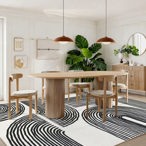Hasoo Abstract Striped Area Rug for Living Room Washable 5' x 7' Non Shedding Neutral Indoor Decor Carpet, Black