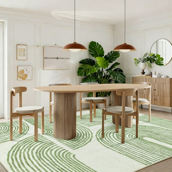 Hasoo Abstract Striped Area Rug for Living Room Washable 5' x 7' Non Shedding Neutral Indoor Decor Carpet, Green