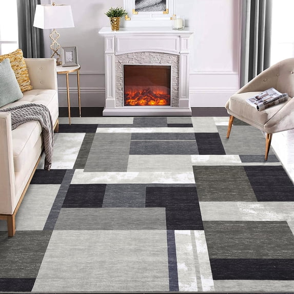 Hasoo Anti-Slip Area Rug 3' x 5' Washable Rug Modern Geometric Patchwork Rug Low Pile Floor Cover for Bedroom Kitchen, Brown