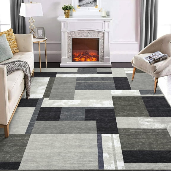 Hasoo Anti-Slip Area Rug 3' x 5' Washable Rug Modern Geometric Patchwork Rug Low Pile Floor Cover for Bedroom Kitchen, Brown