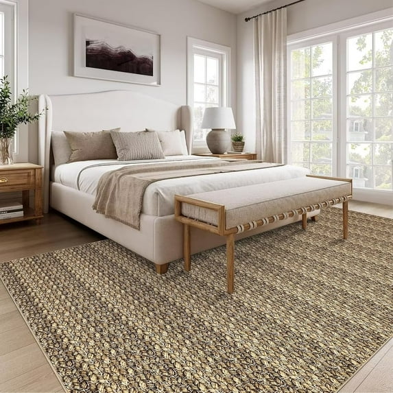 Hasoo Area Rug 10' x 13' Rugs for Living Room Chic Imitation Braided Print Soft Velvet Rug Non Slip Carpet for Bedroom, Brown