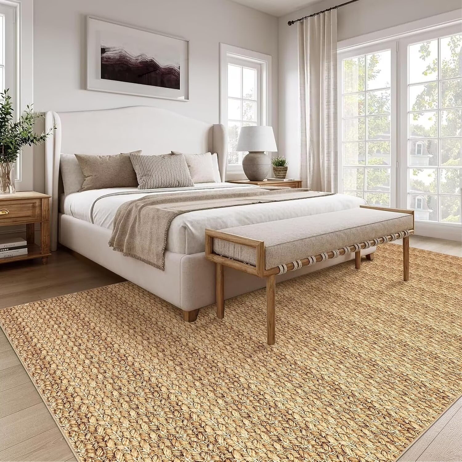 Hasoo Area Rug 10' x 13' Rugs for Living Room Chic Imitation Braided Print Soft Velvet Rug Non Slip Carpet for Bedroom, Brown