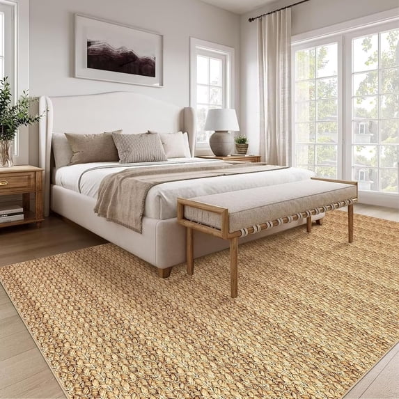 Hasoo Area Rug 10' x 13' Rugs for Living Room Chic Imitation Braided Print Soft Velvet Rug Non Slip Carpet for Bedroom, Brown