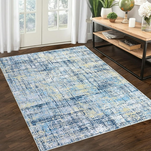 Hasoo Area Rug 4' x 6' Modern Abstract Area Rug for Living Room Washable Soft Indoor Floor Carpet, Blue