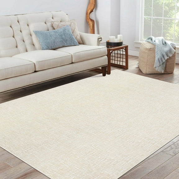 Hasoo Area Rug 4' x 6' Solid Texture Carpet for Living Room Bedroom Beige Rug