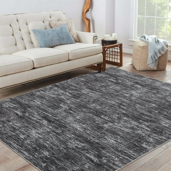 Hasoo Area Rug 4' x 6' Solid Texture Carpet for Living Room Bedroom Dark Gray Rug