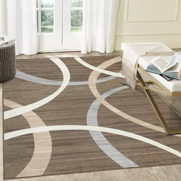 Hasoo Area Rug 4' x 6' Washable Rugs for Living Room Modern Geometric Line Pattern Carpet, Brown