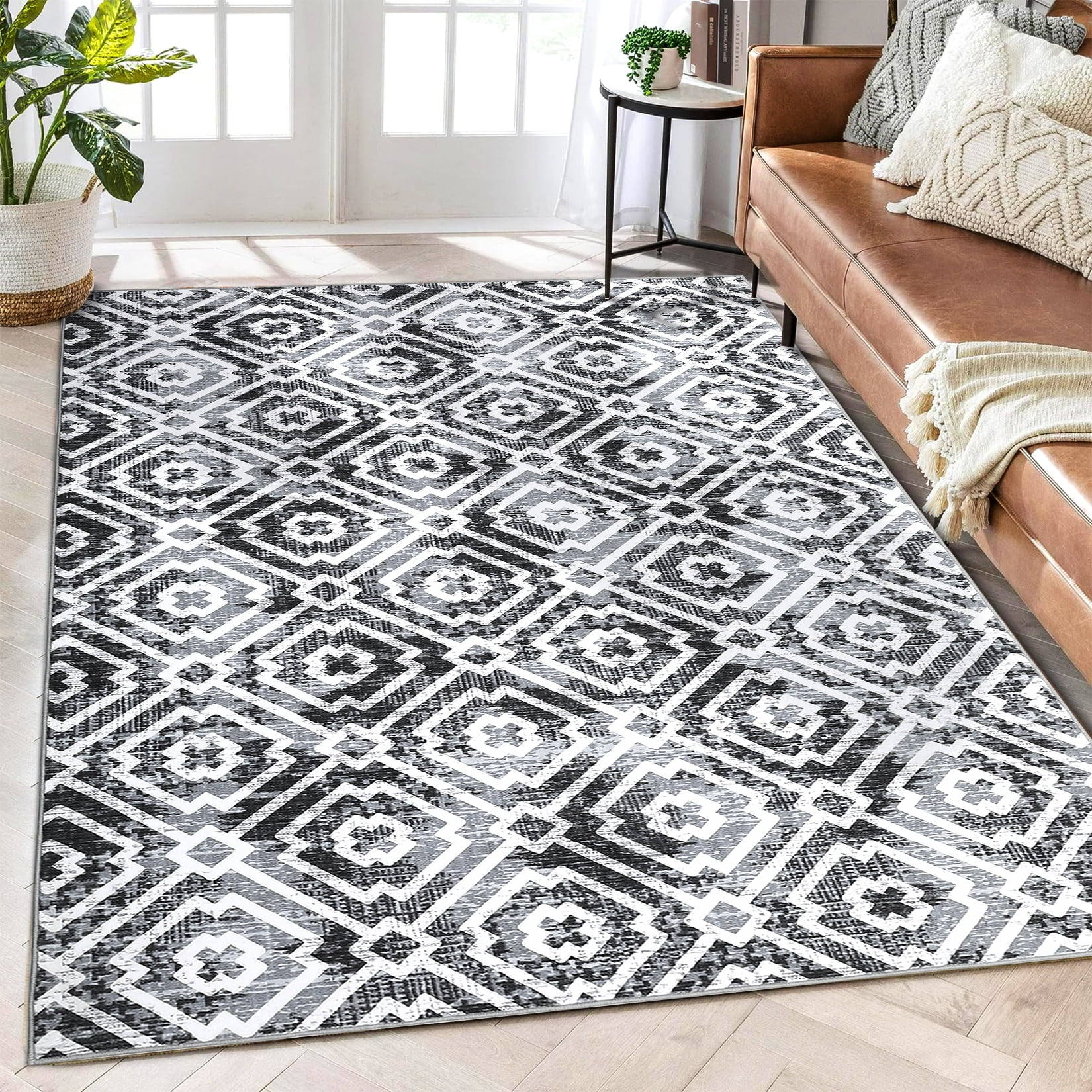 Potter Geometric Rug Hasoo Area Rug 5' x 7' Geometry Rug Vintage Indoor Thin Rug Soft Door ...