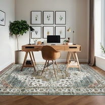 Hasoo Area Rug 5' x 7' Rugs for Living Room Washable Rugs Vintage Distressed Indoor Rug Carpet Soft Lightweight Foldable Nonslip Rug Light Green