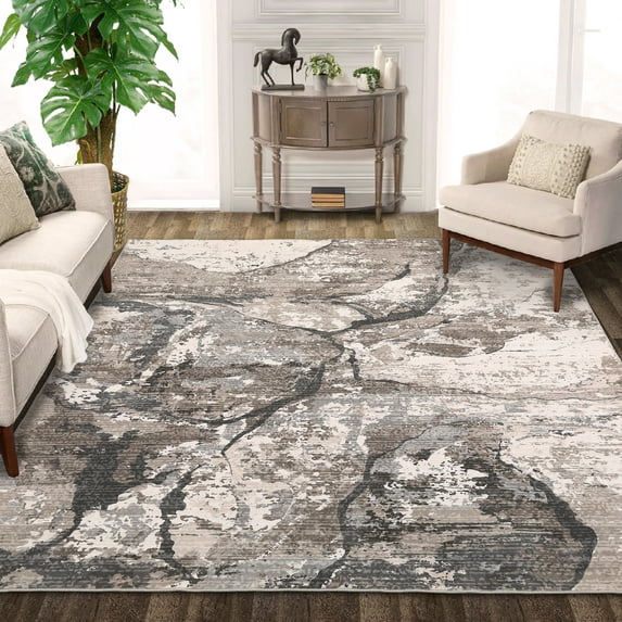 Hasoo Area Rug 5' x 7' Washable Rugs for Living Room Abstract Marble Carpet Modern Boho Rug, Brown