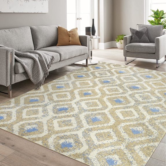 Hasoo Area Rug 5' x 8' Geometric Printed Rug Ultra Soft Rug Machine Washable Rug Foldable Thin Rug Home Decor Carpet, Beige/Brown