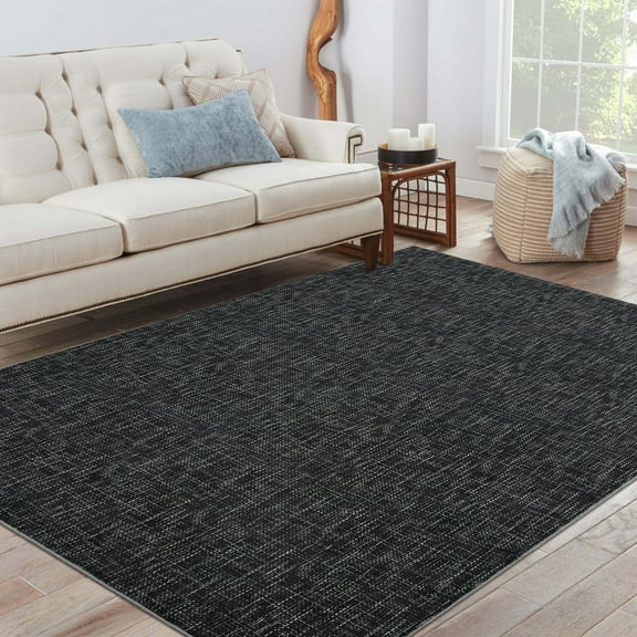 Hasoo Area Rug 6' x 9' Rug for Living Room Solid Texture Indoor Washable Carpet, Black