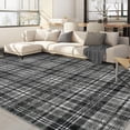thumbnail image 1 of Hasoo Area Rug 8' x 10' Modern Geometric Grid Distressed Indoor Floor Carpet for Living Room Bedroom, Gray, 1 of 5