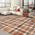 thumbnail image 1 of Hasoo Area Rug 8' x 10' Modern Geometric Grid Distressed Indoor Floor Carpet for Living Room Bedroom, Orange Brown, 1 of 5