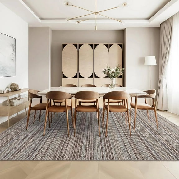 Hasoo Area Rug 8' x 10' Rugs for Dining Room Modern Striped Rugs for Living Room Printed Braid Indoor Carpet Soft Lightweight Washable Camel Rugs