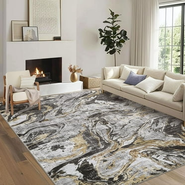 Hasoo Area Rug 8' x 10' Rugs for Dining Room Washable Rugs Abstract Indoor Carpet Soft Lightweight Foldable Nonslip Gray Rug