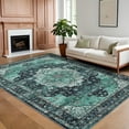 thumbnail image 1 of Hasoo Area Rug 8' x 10' Rugs for Dining Room Washable Rugs Vintage Distressed Indoor Carpet Soft Lightweight Foldable Nonslip Rug Turquoise, 1 of 7