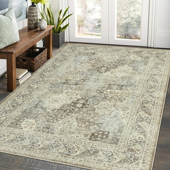 Hasoo Area Rug 8' x 10' Rugs for Living Room Persian Style Non-Slip Washable Carpet Brown