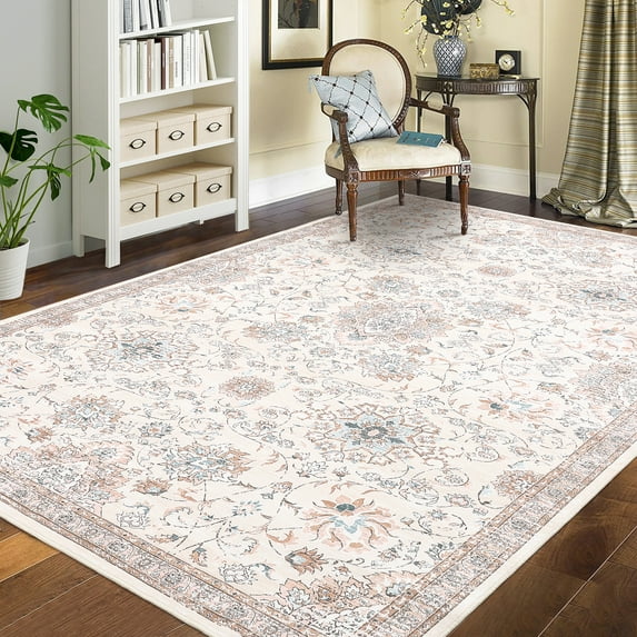 Hasoo Area Rug 8' x 10' Vintage Washable Rug Oriental Floral Rug for Dining Room Dorm, Beige