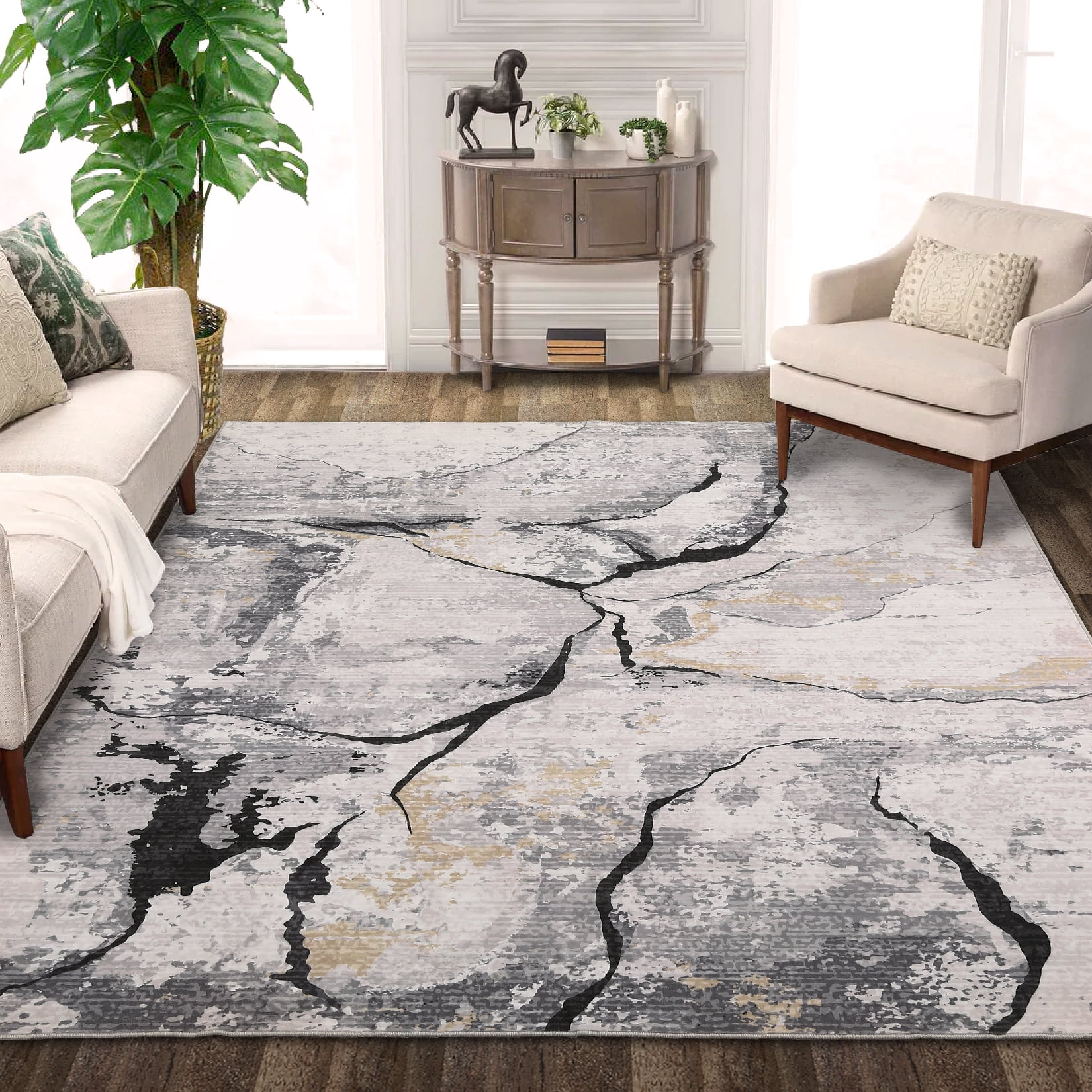 Hasoo Area Rug 8' x 10' Washable Rugs for Living Room Abstract Marble ...