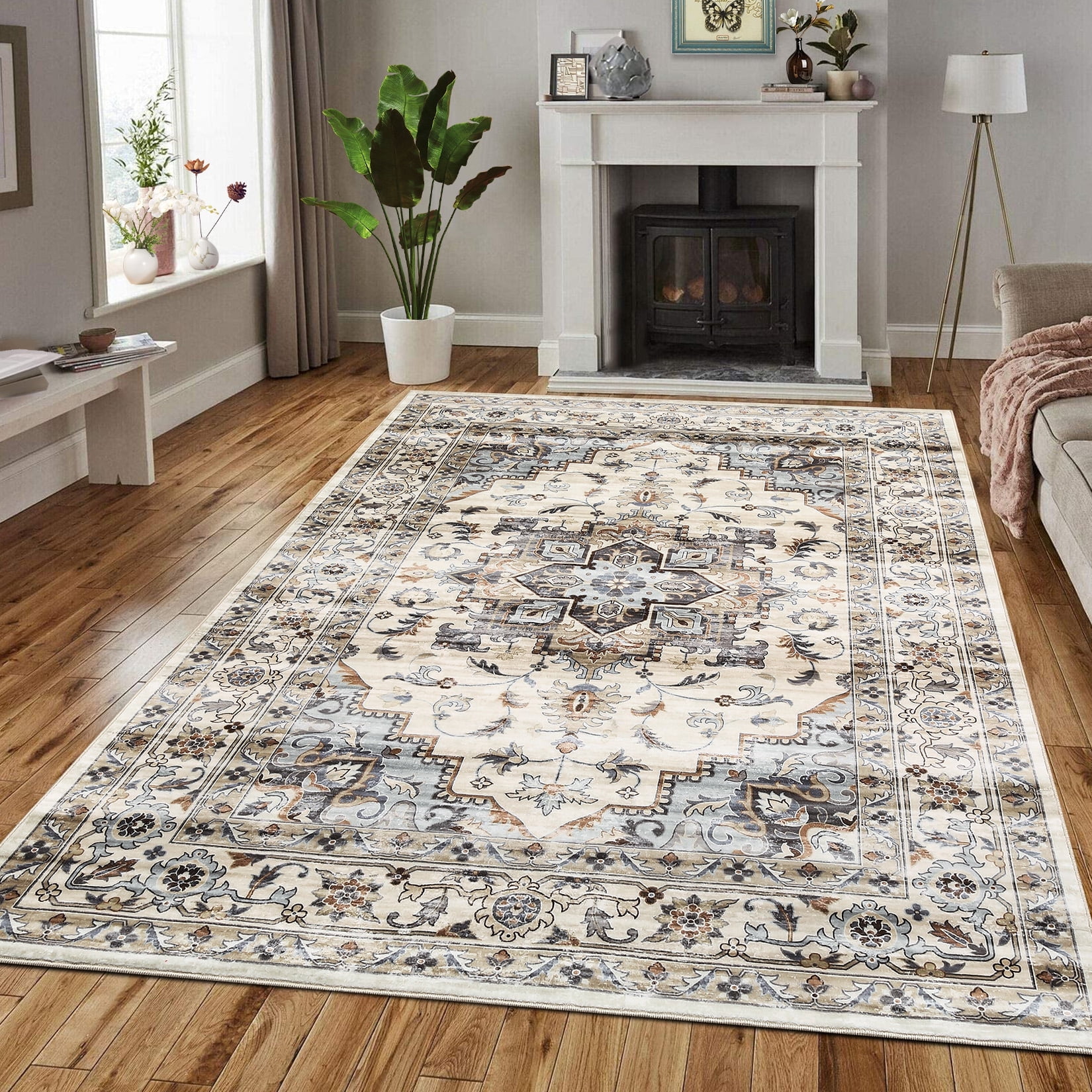 Floorsense Area Rug Hasoo Area Rug 9' x 12' Floral Area Rug for Living Room Washable Soft ...