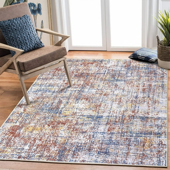 Hasoo Area Rug 9' x 12' Modern Abstract Area Rug for Living Room Washable Soft Indoor Floor Carpet, Red