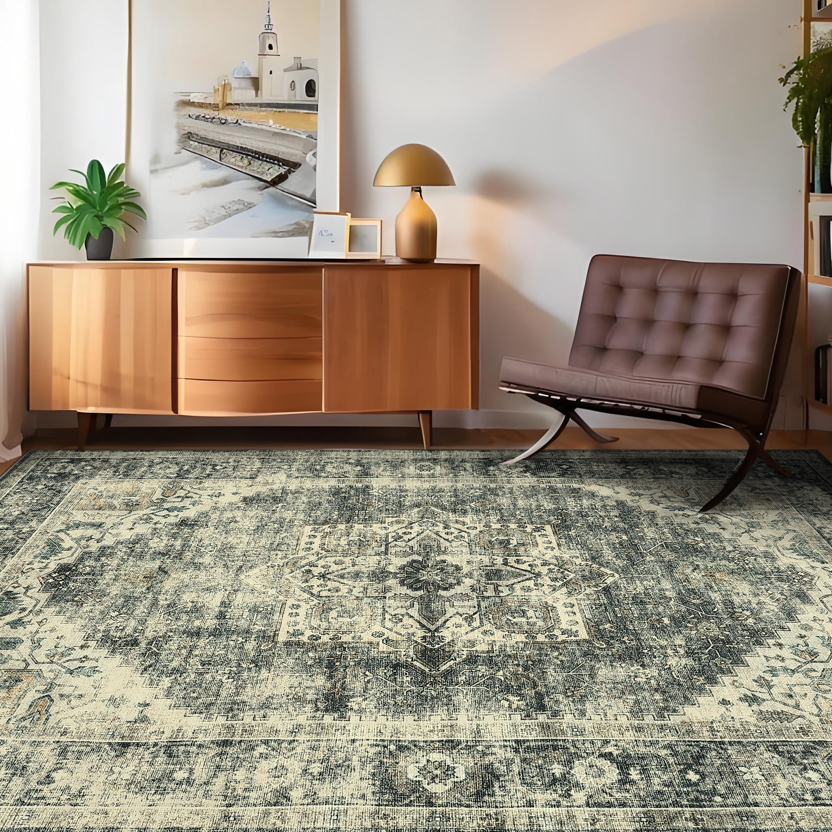 Hasoo Area Rug 9' x 12' Rugs for Bedroom Machine Washable Rugs Vintage ...