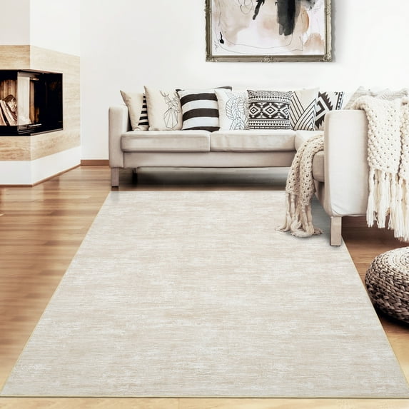 Hasoo Area Rug 9' x 12' Rugs for Dining Room Modern Rugs for Living Room Soild Indoor Carpet Soft Lightweight Washable Beige Rugs