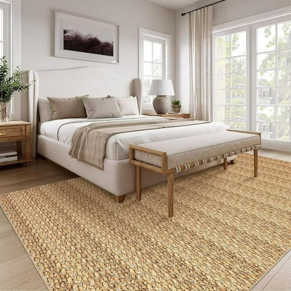 Hasoo Area Rug 9' x 12' Rugs for Living Room Chic Imitation Braided Print Soft Velvet Rug Non Slip Carpet for Bedroom, Brown