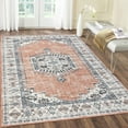 thumbnail image 1 of Hasoo Area Rug 9' x 12' Vintage Distressed Medallion Floral Area Rug for Living Room Washable Soft Indoor Floor Carpet, Orange, 1 of 7