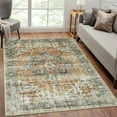 thumbnail image 1 of Hasoo Area Rug 9' x 12' Vintage Persian Rug Indoor Medallion Distressed Carpet Washable Rug Non-Shedding Non-Slip Rug for Living Room Bedroom, Brown/Yellow, 1 of 6